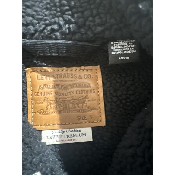 Levis Premium Trucker Jacket Corduroy Sherpa Lined Black Sz Small Big E Tab Snap - Picture 3 of 5